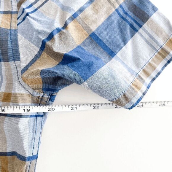 Billabong Mens Short Sleeves Button-Up Plaid Shirt Blue Tan Size Large - Picture 7 of 8